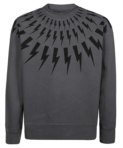 Neil Barrett Thunderbolt-print Cotton Sweatshirt In Grey