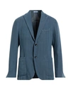 Boglioli Man Blazer Slate Blue Size 38 Cotton, Linen In Navy Blue