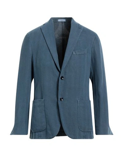 Boglioli Man Blazer Slate Blue Size 38 Cotton, Linen In Navy Blue