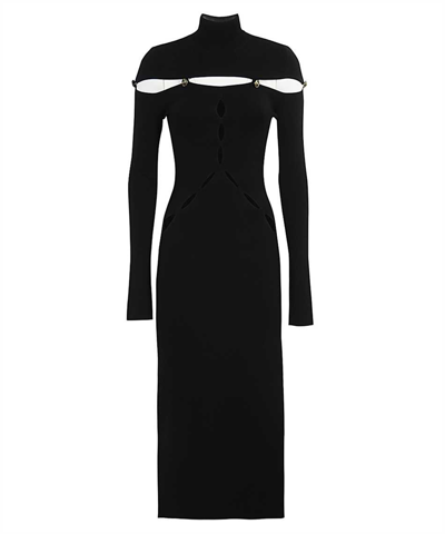 Versace Jeans Couture Knit Cut-out Long Sleeve Midi Dress In Black