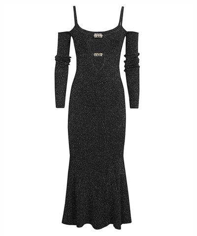 Versace Jeans Couture Logo Cutout Midi Dress In Black