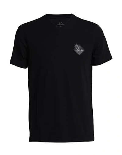 Armani Exchange Man T-shirt Black Size S Cotton, Elastane In Black