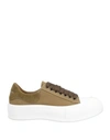 Alexander Mcqueen Woman Sneakers Military Green Size 6 Soft Leather, Textile Fibers