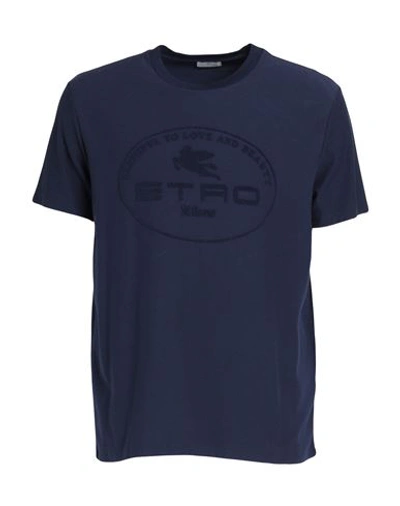 Etro Man T-shirt Navy Blue Size Xl Cotton, Polyamide