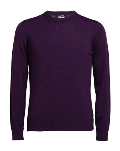 Alpha Studio Man Sweater Deep Purple Size 46 Merino Wool In Purple