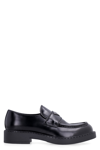 Prada Leather Triangle Logo Loafers In Black