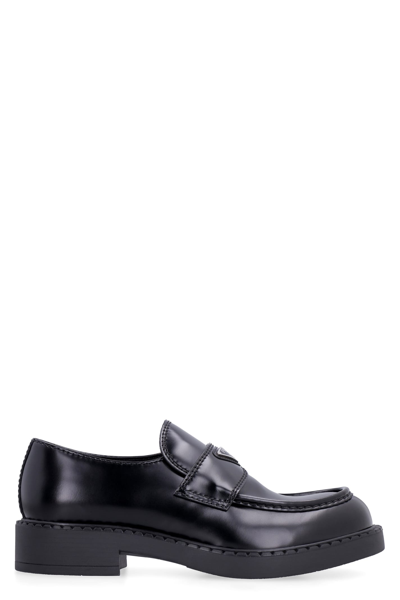 Prada Chocolate Leather Loafers In Black