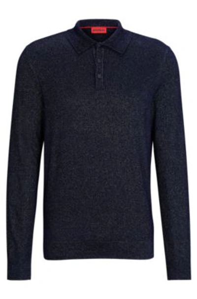 Hugo Relaxed-fit Sparkle-effect Polo Sweater In Dark Blue