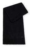 HUGO BOSS KNITTED SCARF WITH FAUX-LEATHER LOGO PLAQUE
