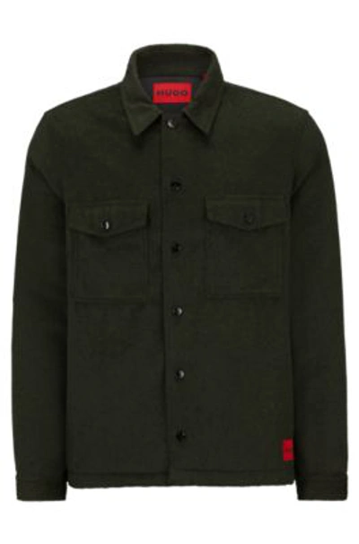 Hugo Boss Oversize-fit Overshirt With Red Logo Label In Dark Grey