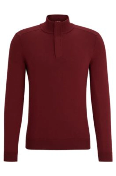 Hugo Boss Regular-fit Sweater With Zip Neckline In Dark Red