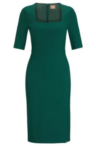 Hugo Boss Slim-fit Dress With Square Neckline In Light Green