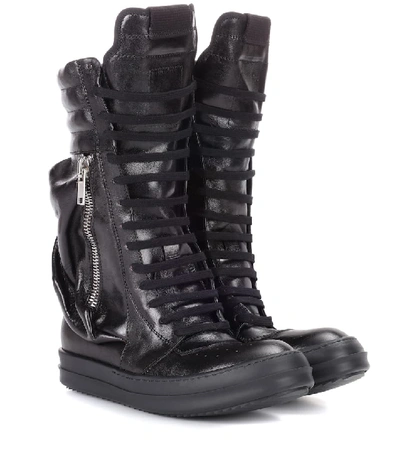 Rick Owens Leather Combat Boots In Black