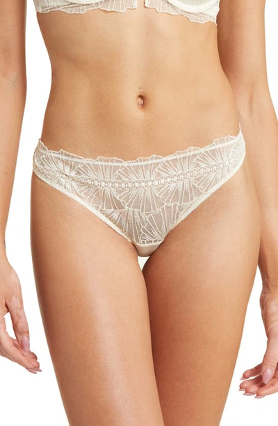 Etam Ombrelle Embroidered Thong In Pearl