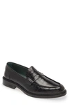 Vinny's Townee Polished-leather Penny Loafers In Black