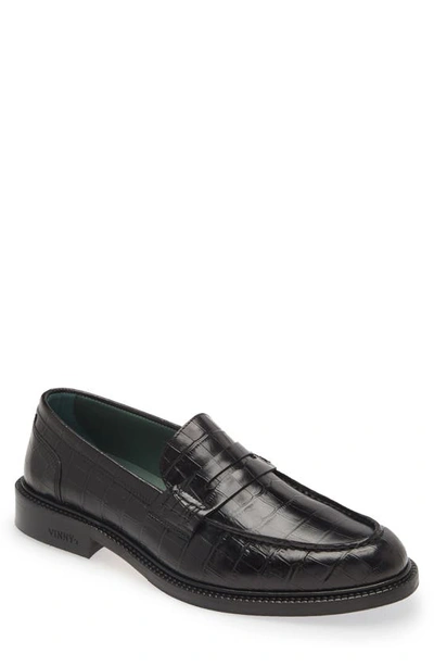 Vinny's Townee Polished-leather Penny Loafers In Black