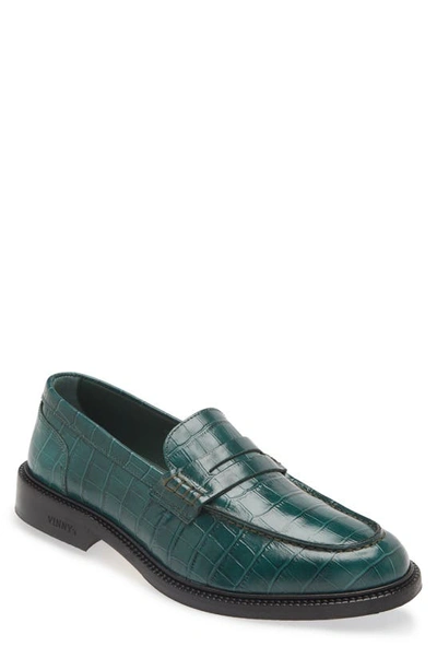 Vinny's Townee Croc-effect Leather Penny Loafers In Green