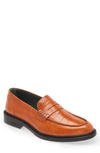 Vinny's Townee Croc-effect Leather Penny Loafers In Brown