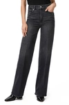 Paige Sasha High Rise Straight Jeans In Viper Black Distressed