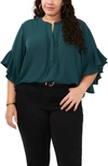 Vince Camuto Ruffle Sleeve Blouse In Deep Forest