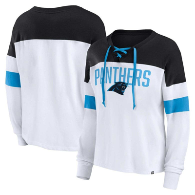 Fanatics Branded White/black Carolina Panthers Plus Size Even Match Lace-up Long Sleeve V-neck T-shi