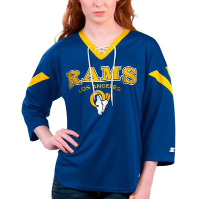 Starter Royal Los Angeles Rams Rally Lace-up 3/4 Sleeve T-shirt