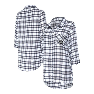 Concepts Sport Charcoal Las Vegas Raiders Sienna Plaid Full-button Long Sleeve Nightshirt