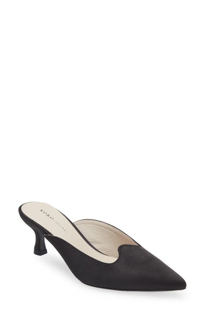 Koko + Palenki Juliper Pointed Toe Mule In Black Satin