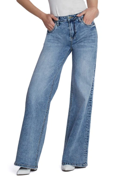 Hint Of Blu Myra Mid Rise Wide Leg Jeans In Nora Blue