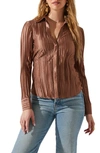 Astr Laurel Pleated Button-up Shirt In Brown