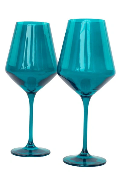 Estelle Colored Glass Set Of 2 Stem Wineglasses In Teal