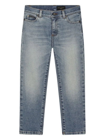 Dolce & Gabbana Kids' Logo-print Skinny Jeans In Blue