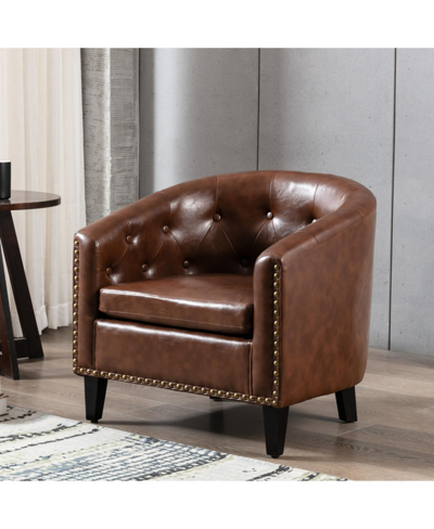 Simplie Fun Pu Leather Tufted Barrel Chair Tub Chair For Living Room Bedroom Club Chairs In Dark Brown