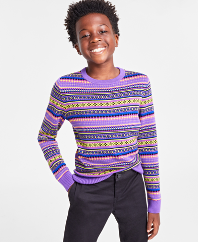 Charter Club Holiday Lane Little Boys Bright Stripe Fair Isle Sweater, Created For Macy's In Purple Combo