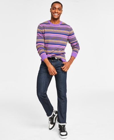 Charter Club Holiday Lane Men's Bright Stripe Fair Isle Sweater, Created For Macy's In Purple Combo