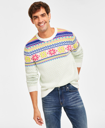 Charter Club Holiday Lane Men's Multi-color Fair Isle Sweater, Created For Macy's In Fine Lime Combo