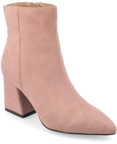 Journee Collection Women's Sorren Tru Comfort Foam Covered Block Heel Pointed Toe Booties In Pink