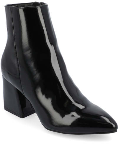 Journee Collection Women's Sorren Tru Comfort Foam Covered Block Heel Pointed Toe Booties Women's Shoes In Patent/black