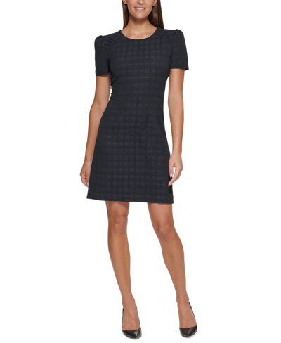 Tommy Hilfiger Womens Plaid Above Knee Shift Dress In Blue