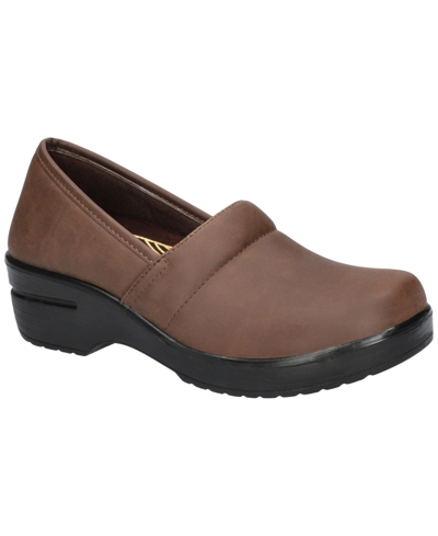 Easy Street Easy Works By  Women's Lyndee Slip Resistant Clogs In Brown Matte