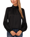 Cece Mock Neck Blouson Sleeve Satin Top In Rich Black