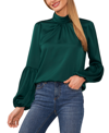 Cece Mock Neck Blouson Sleeve Satin Top In Dark Forest