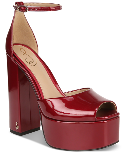 Sam Edelman Kori Ankle Strap Peep Toe Platform Sandal In Holly Red