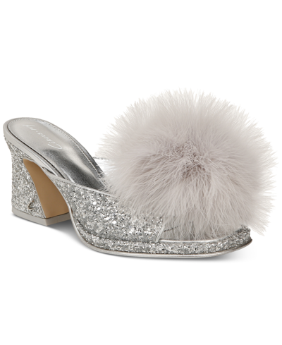 Circus Ny Women's Hadie Fluff Slip-on Dress Slide Sandals In Soft Silver