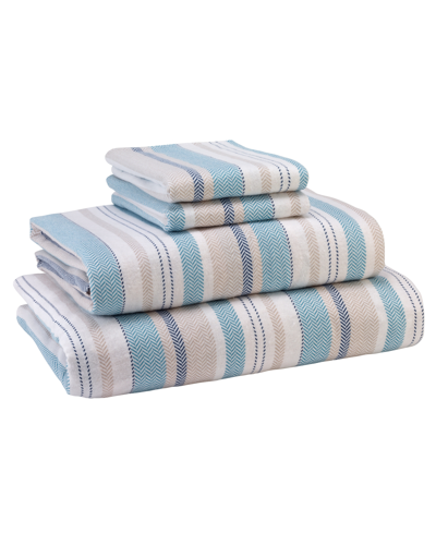 Avanti Printed 100% Brushed Cotton Flannel 4-pc.sheet Set, Queen In Pajama Stripe