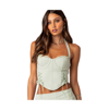 Edikted Audrina Side Lace Crop Halter Top In Sage