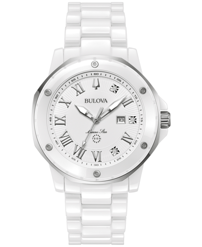 Bulova Women's Marine Star Marc Anthony Series A Diamond Accent White Ceramic Bracelet Watch 36mm