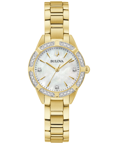 BULOVA WOMEN'S CLASSIC SUTTON DIAMOND (1/20 CT. T.W.) GOLD-TONE STAINLESS STEEL BRACELET WATCH 28MM