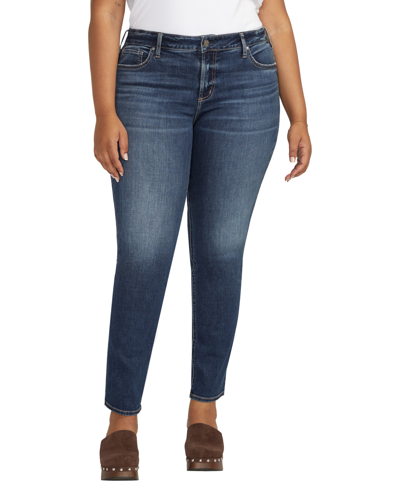 Silver Jeans Co. Plus Size Elyse Mid Rise Comfort Fit Straight Leg Jeans In Indigo