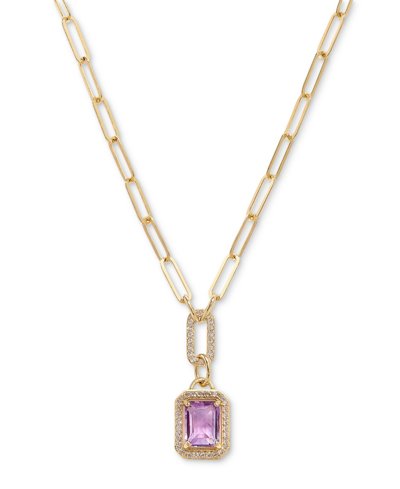 Macy's Amethyst (2-1/5 Ct. T.w.) & White Topaz (5/8 Ct. T.w.) Halo 18" Pendant Necklace In 14k Gold-plated